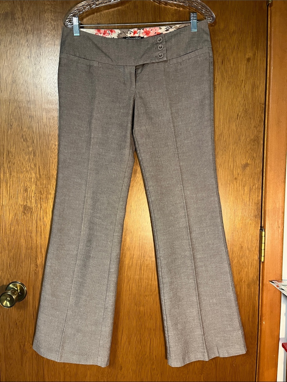 Stooshy Gray Boot-Cut Dress Pants with Button Waist